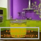 Diseño de elegante cocina verde y morada