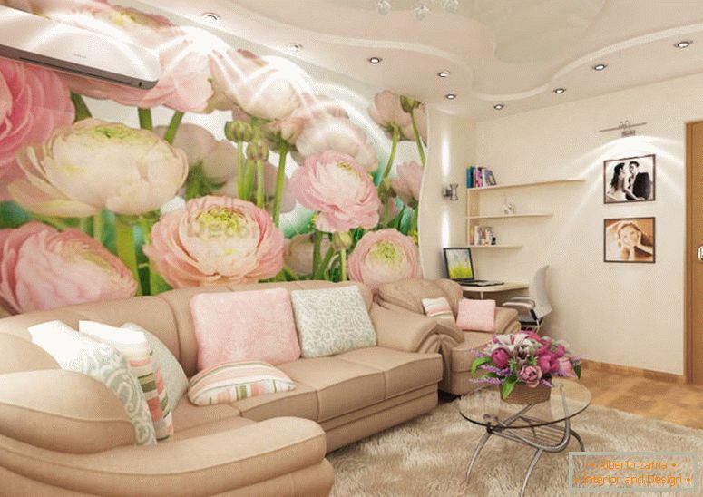 suavemente-peonías rosadas en el interior-sala de estar