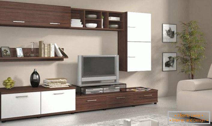 Muebles modulares funcionales para una sala de estar con estilo en un apartamento de la ciudad.