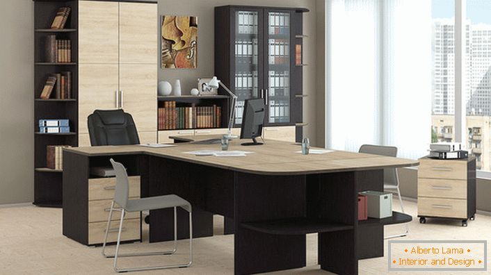 Muebles del gabinete: sencillez, modestia, funcionalidad y practicidad en la oficina.