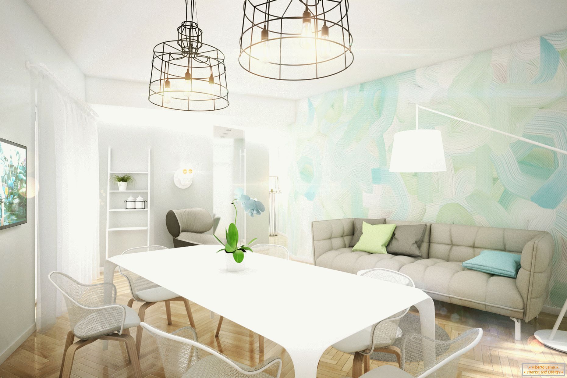 Apartamento de diseño en colores pastel: sala de estar
