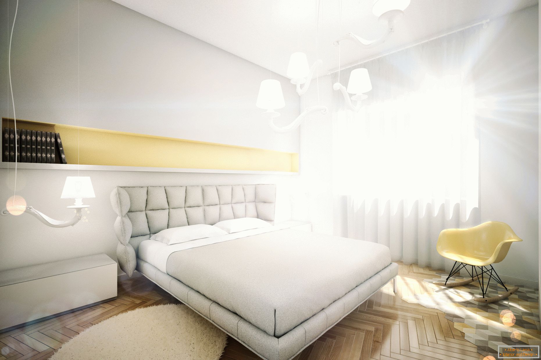 Apartamento de diseño en colores pastel: dormitorio