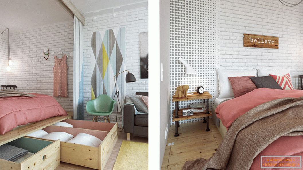 Diseño de dormitorio en un pequeño apartamento en Moscú