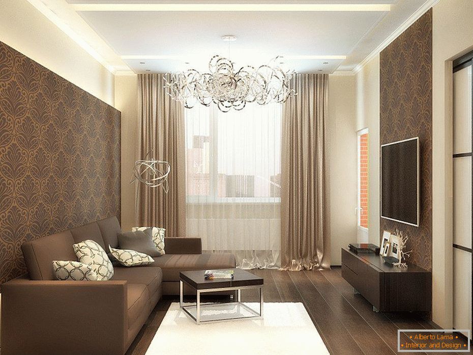 Interior de la sala de estar en color marrón-beige