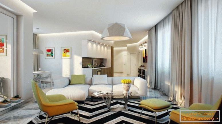 sala de estar-con-grande-negro-y-blanco-alfombra-y-esquina-sofá-en-centro