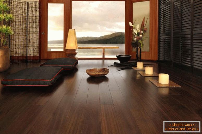 cool-dark-hardwood-floor-with-ottoman-for-living-room-japanese-style-furnished-natural-plant-and-chandelier-lamp-as-decoration ceiling-design-awesome-japón diseño de interiores diseño de interiores -schools-how