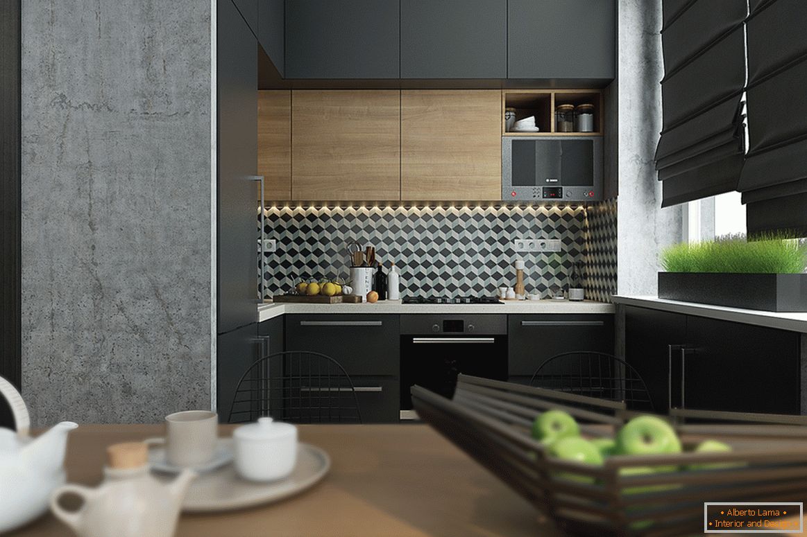 Hacer una pequeña cocina en un color gris-verde
