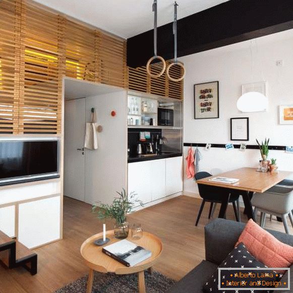 Estudio de 1 habitación apartamento - diseño de interiores en estilo escandinavo