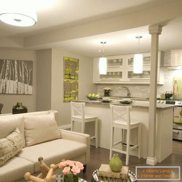 Estudio de 1 habitación apartamento - diseño de interiores en un estilo moderno con elementos de la Provenza