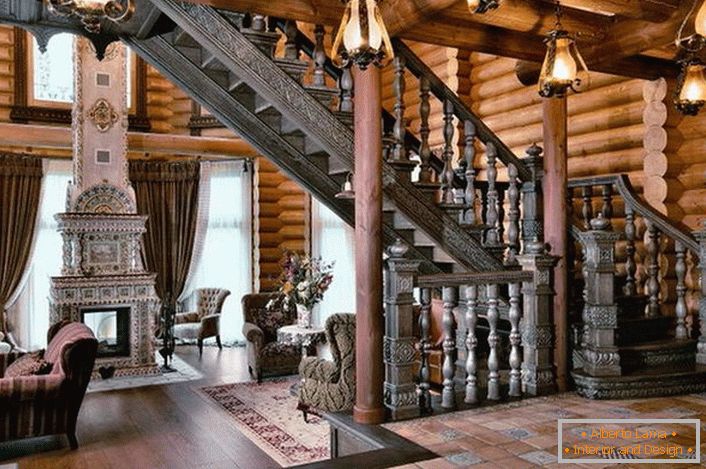 Sala de estar rústica de lujo en una mansión de campo en Alemania.