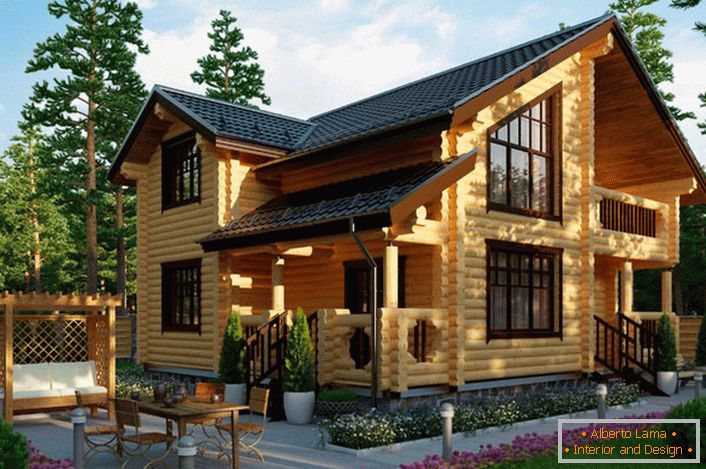 Casa de campo en un estilo rústico de una casa de troncos - una opción de la mayoría de los propietarios modernos de la propiedad inmobiliaria en el campo.