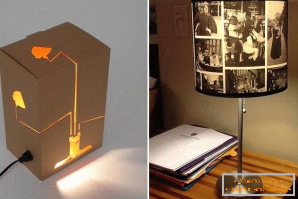 Lámparas de mesa de cartón y fotografías