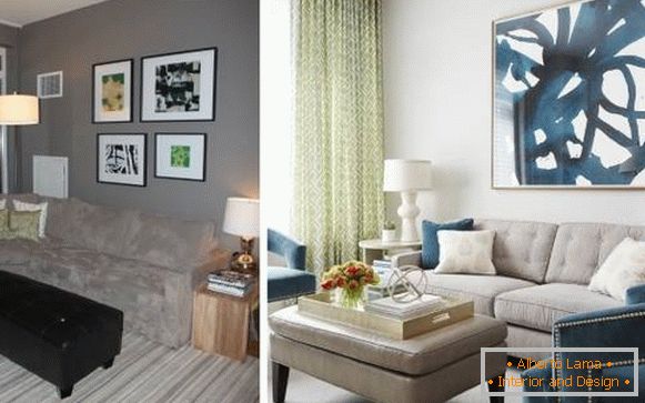 Elegante diseño de una casa privada en el interior: sala de estar antes y después