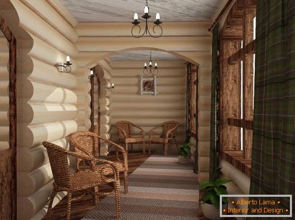 Diseño de interiores de la casa de madera de los registros en el interior - foto