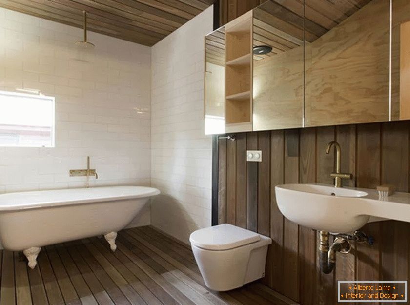 Cuarto de baño: una combinación de madera y azulejos