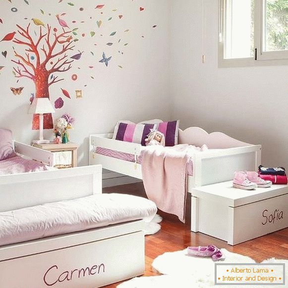 interior de una habitación infantil para 2 chicas photo