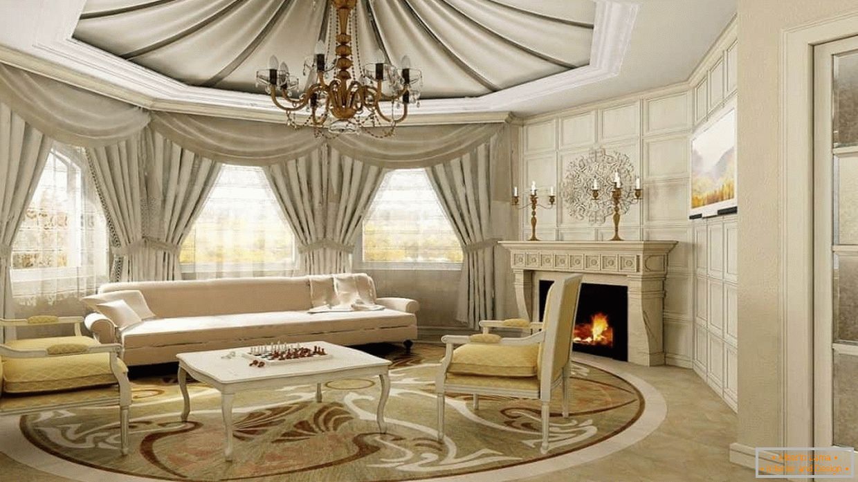 Diseño de la sala de estar con telas en estilo clásico