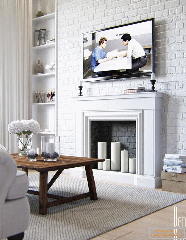 Chimenea en el interior de un pequeño estudio