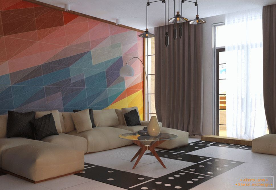 Interior de un pequeño apartamento en colores brillantes
