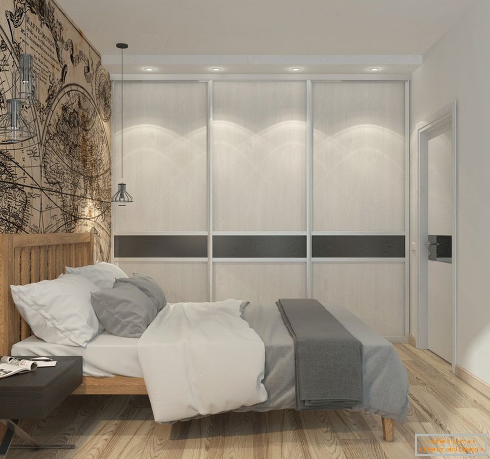 Interior de un pequeño apartamento en tonos grises - интерьер спальни
