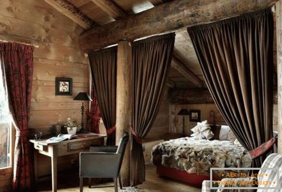 dormitorio interior en una casa de madera, foto 35