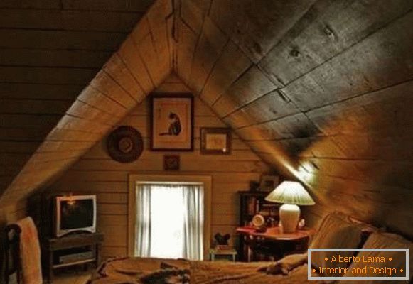 interior del dormitorio en una casa de madera, foto 36