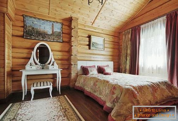 interior del dormitorio en una casa de madera, foto 38