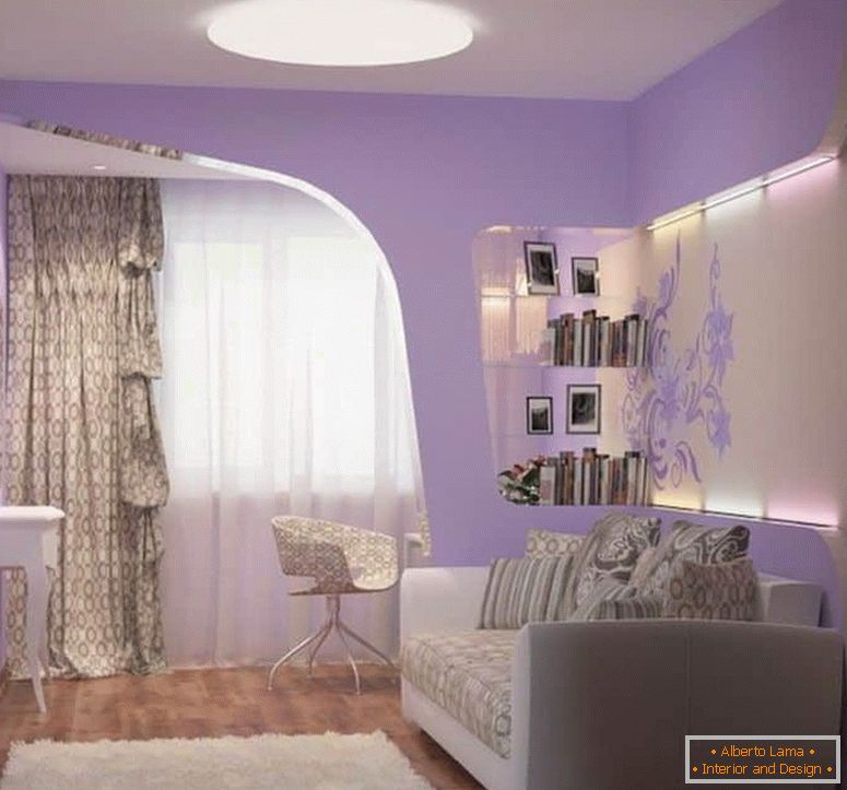 Sofá plegable con dormitorio lila