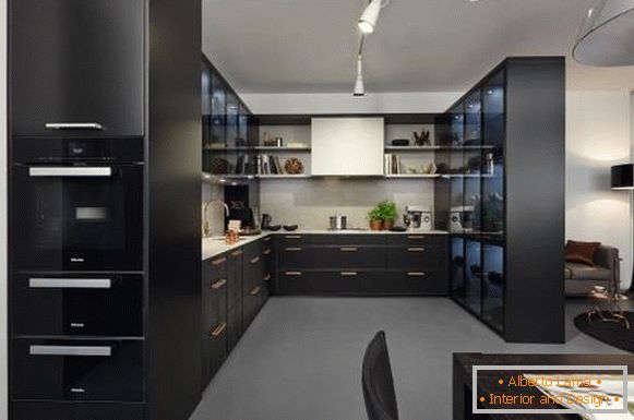 Estilo de alta tecnología - foto de la cocina con sala de estar