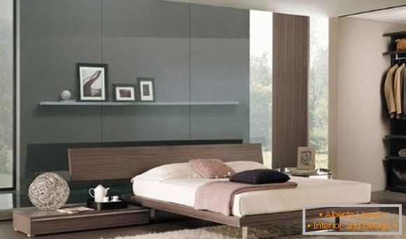 Dormitorio moderno en estilo de alta tecnología - esquema de color