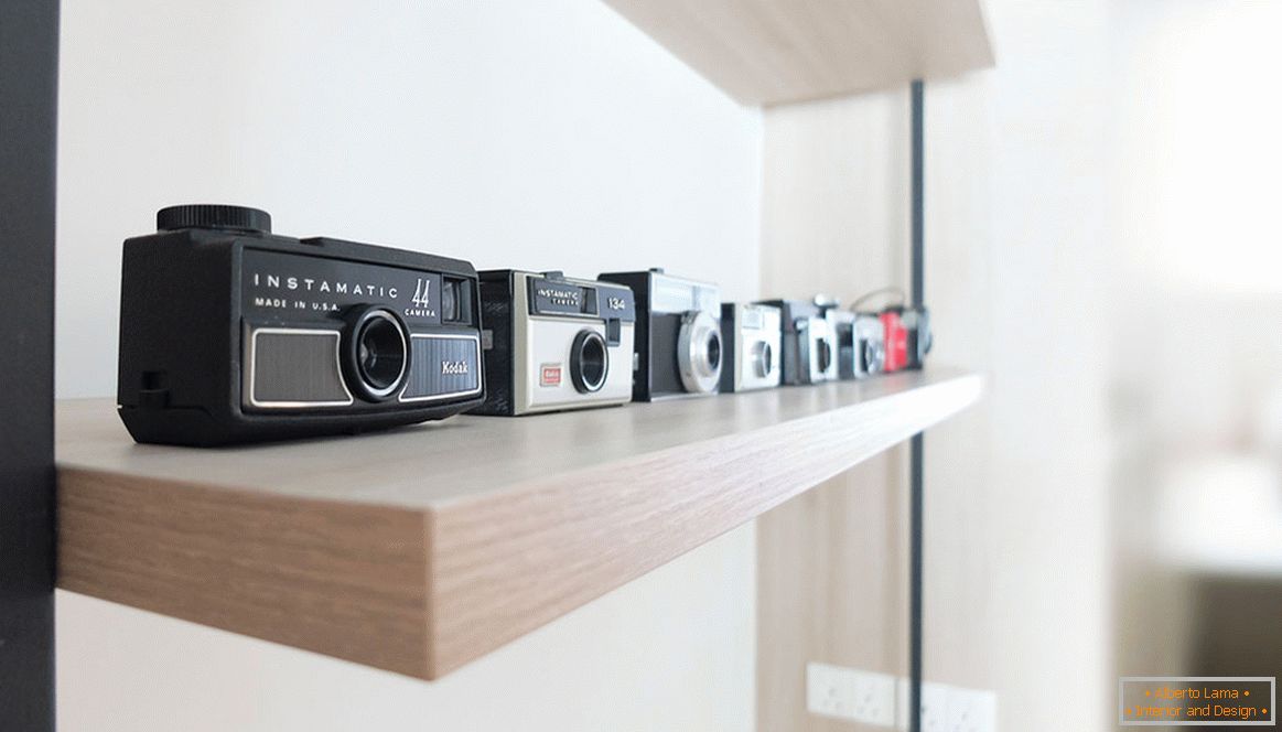 Una colección de cámaras en el estante