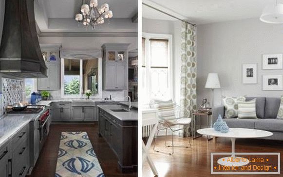 Color gris en el interior de la cocina y la sala de estar: una selección de fotos
