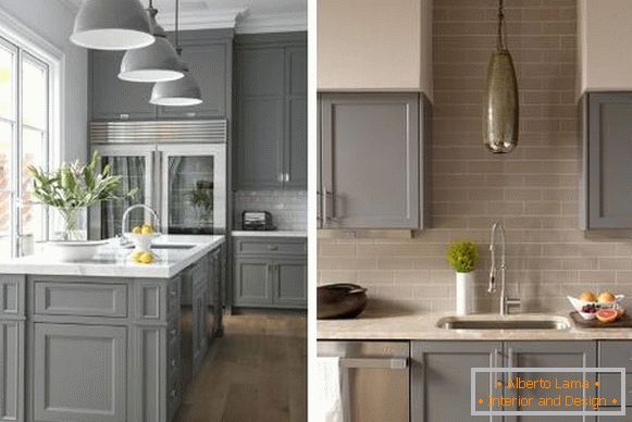 Cocinas de color gris - foto en el interior en combinación con beige