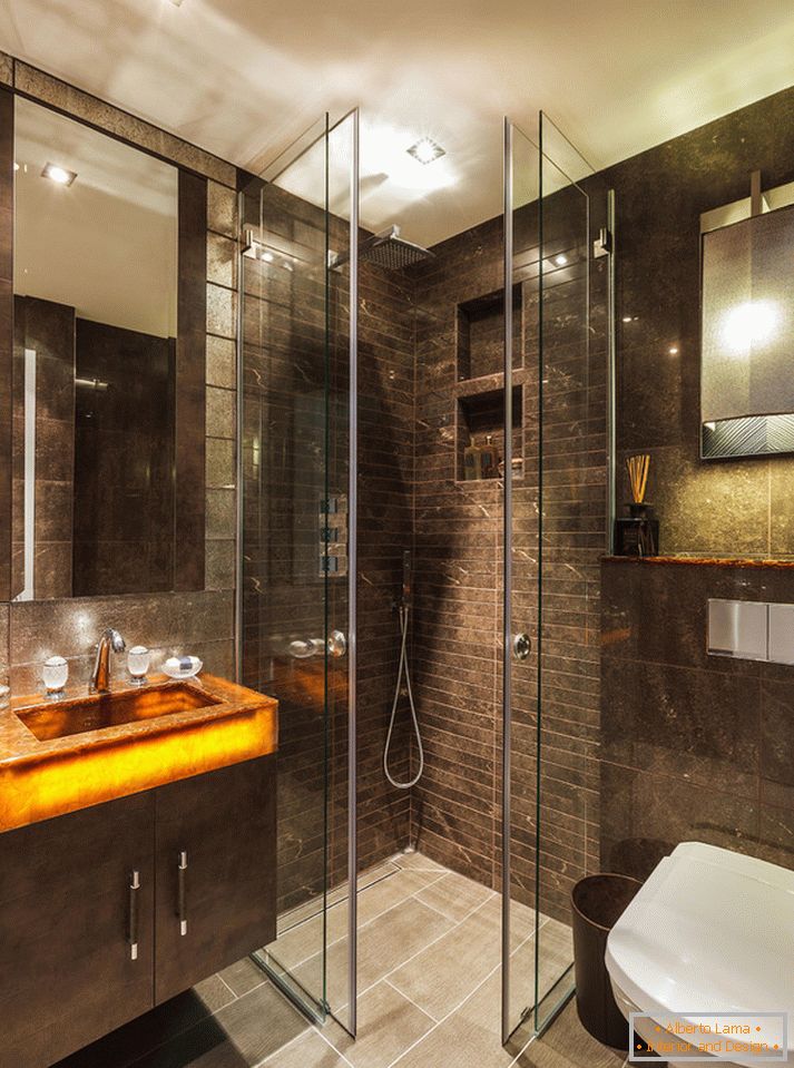 Un baño de un elegante apartamento de pequeño tamaño