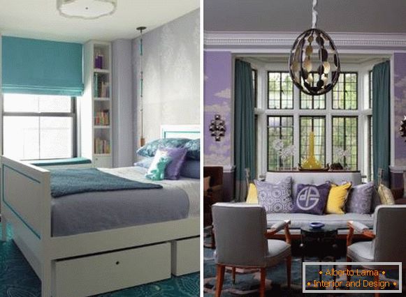 Qué cortinas son adecuadas para papel tapiz lila - fotos de habitaciones