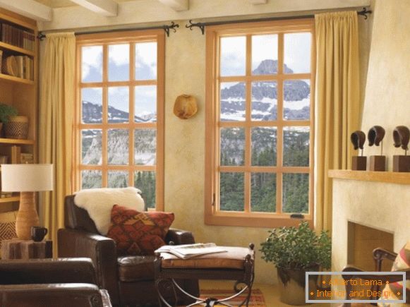 Diseño de una ventana en la sala de estar - foto de ventanas de madera