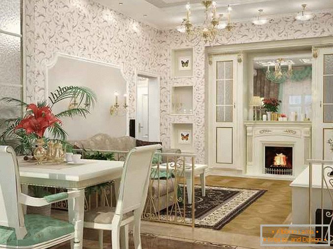 Diseño de cocina clásica de la sala de estar en una casa privada