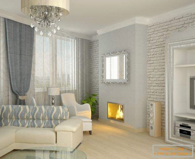 Diseño clásico de la sala con chimenea en una casa privada