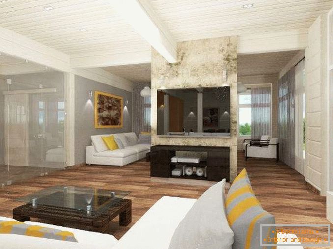 Diseño de interiores de alta tecnología de la sala de estar en una casa privada