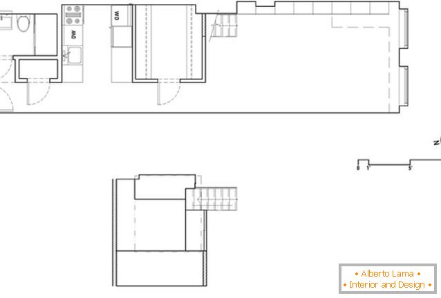 El diseño de un apartamento rectangular con una ventana