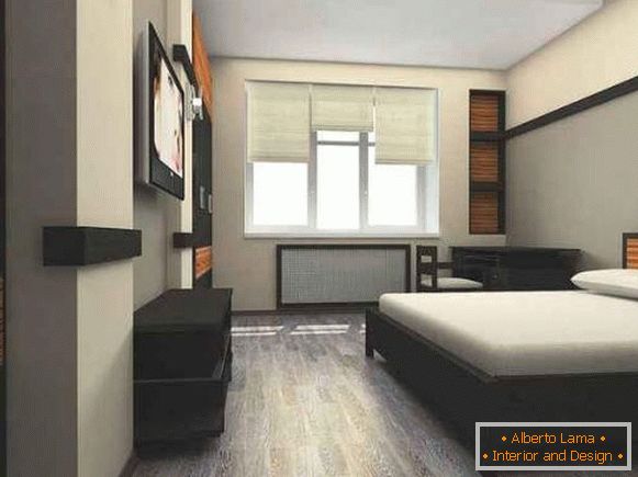 Diseño de un dormitorio de un apartamento de dos habitaciones en un estilo minimalista
