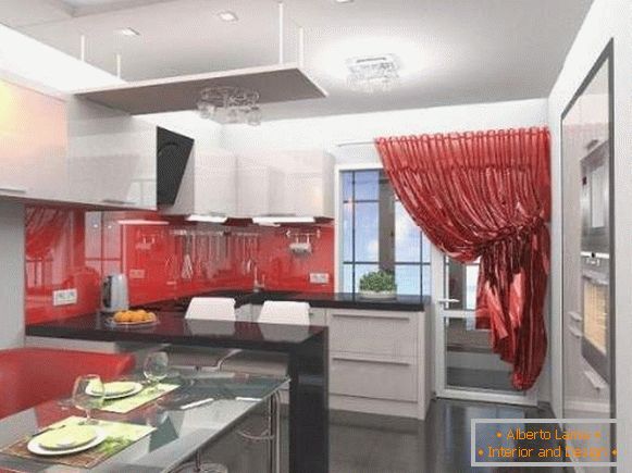 Diseño de un apartamento de 2 habitaciones en una casa panel - una foto de la cocina con balcón