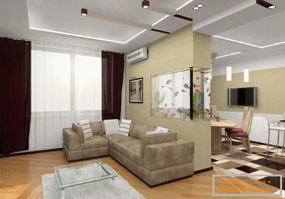 Diseño de un apartamento de dos habitaciones con paneles: una foto del interior de la cocina de la sala de estar