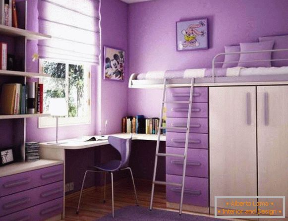 Diseño de una habitación para niños en morado