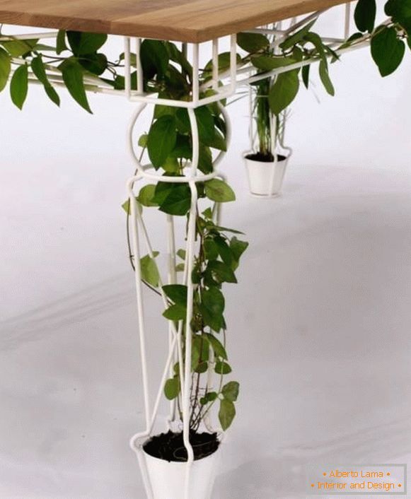 Mesa con patas forjadas para plantas trepadoras