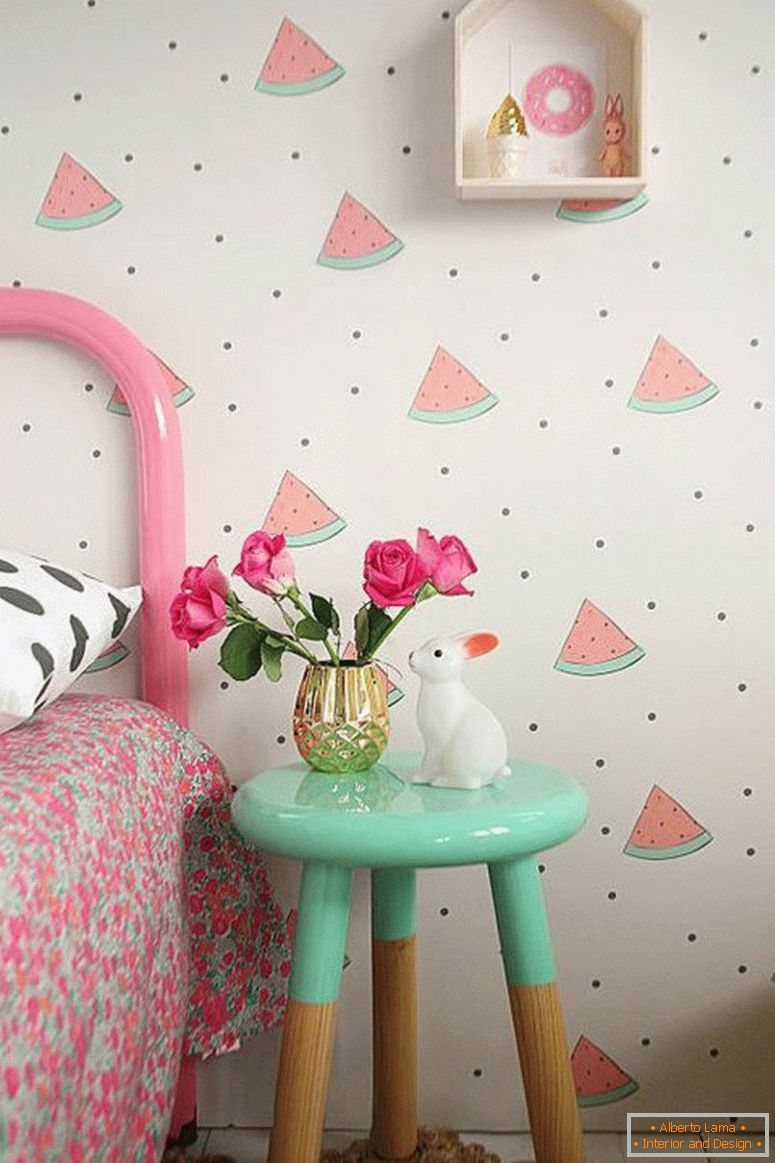 fondos de escritorio-habitación de los niños-sandía-patrón-mesa de lado rosado