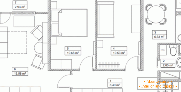 El diseño de un apartamento de tres habitaciones