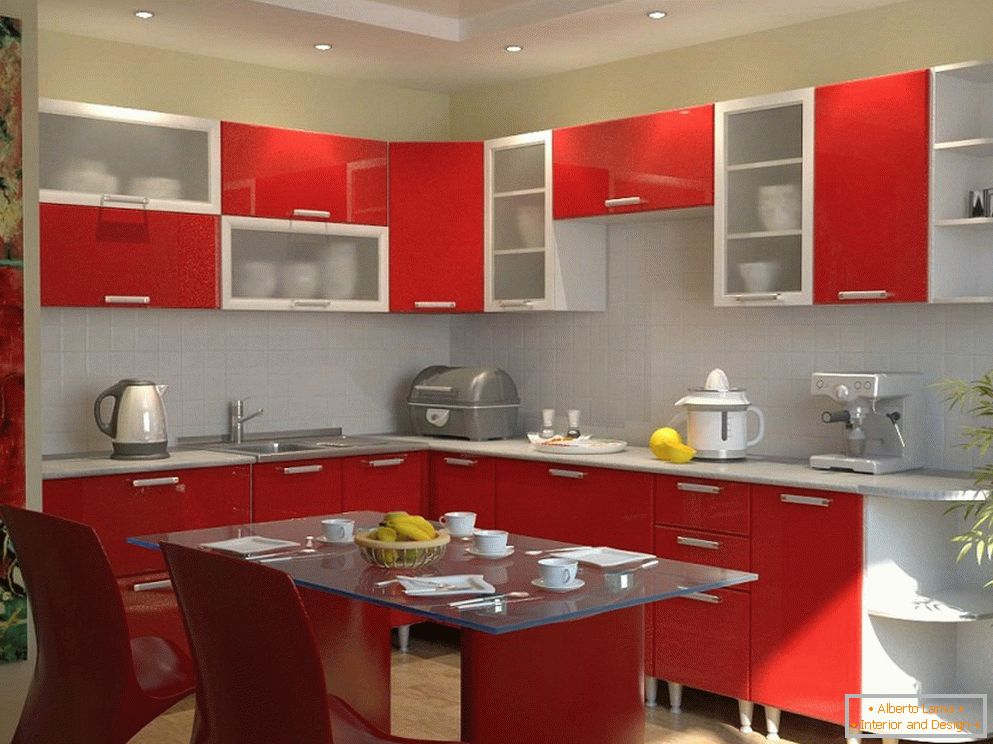Muebles de cocina con una fachada roja