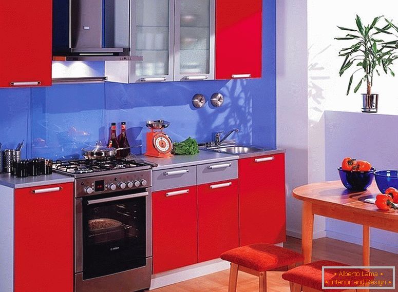 Cocina azul y roja