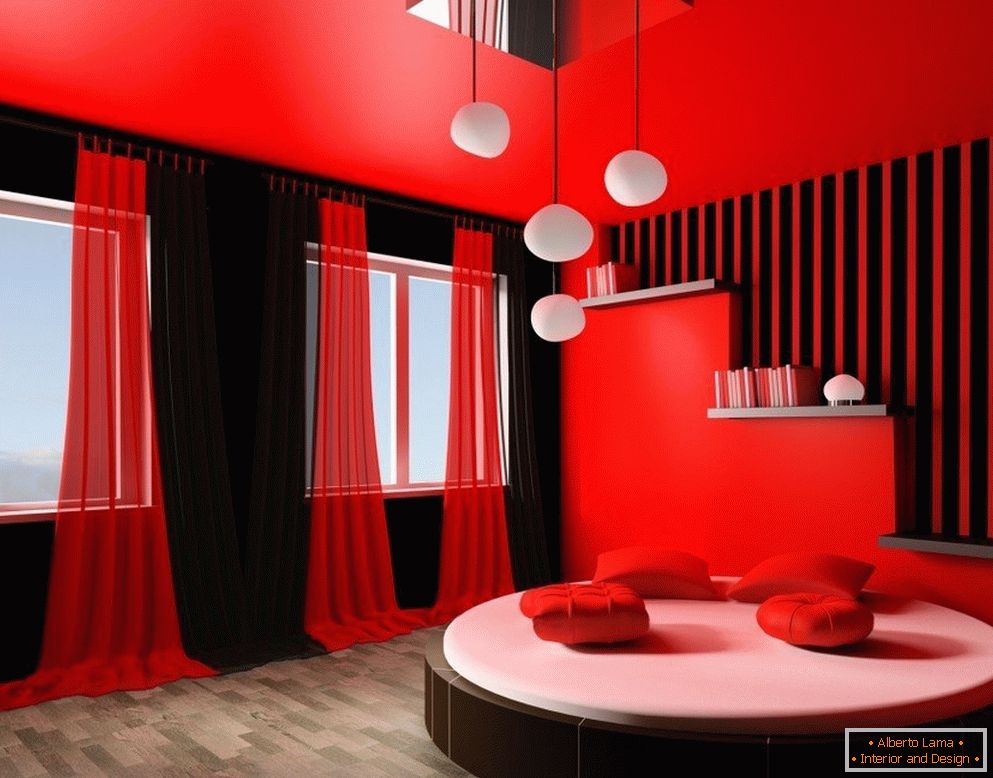 Interior rojo-negro de la habitación